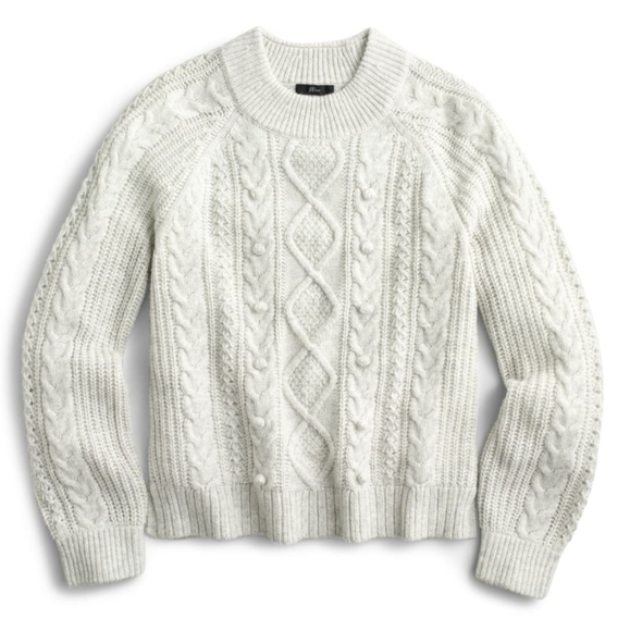 J. Crew Sweaters - J. Crew Azra Pom-Pom Cableknit Sweater Gray Size Large